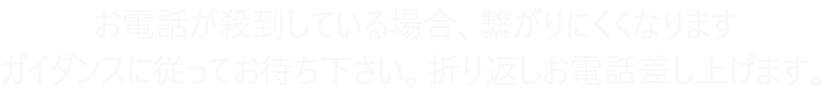お電話が殺到している場合、繋がりにくくなります。ガイダンスに従ってお待ち下さい。折り返しお電話差し上げます。